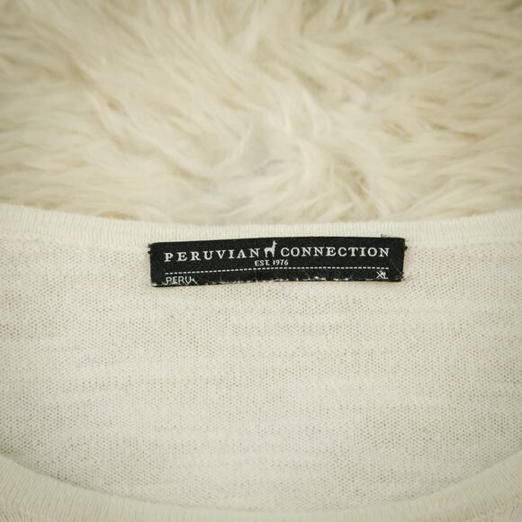 Peruvian Connection Size XL Ivory Cream Scoop 3/4 Sleeve Boxy Cotton Sweater - Picture 3 of 5